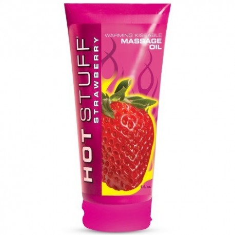 ÓLEO DE MASSAGEM BEIJÁVEL COM EFEITO CALOR HOT STUFF MORANGO 177ML